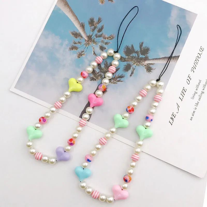 Cute Heart Shape Arylic Bag Pendant Mobile Phone Chain