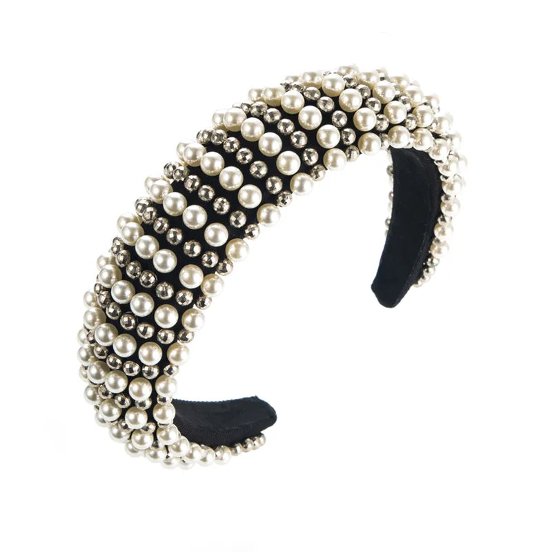 fashion thick sponge pearl headband female online influencer retro headband high skull top hair accessories