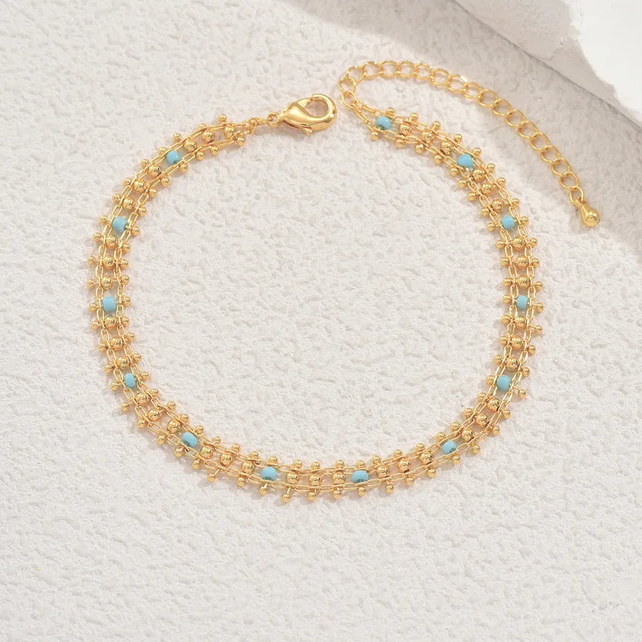 Wholesale Jewelry Vacation Tropical Roman Style Geometric Copper 18K Gold Plated Anklet
