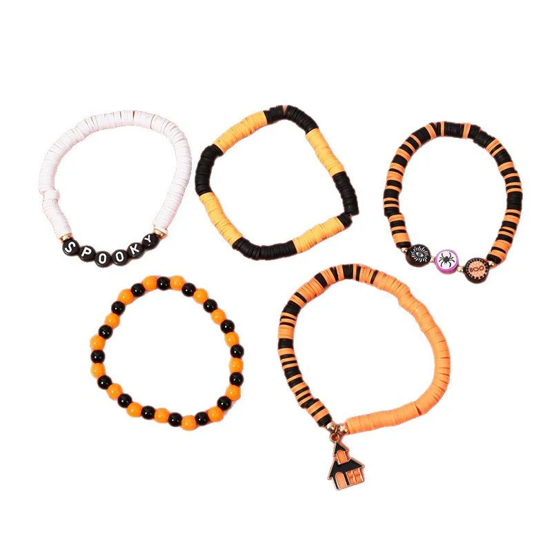 Handmade Bohemian Letter Ghost Halloween Bracelet Acrylic Pumpkin Skull Design Unisex Simple Style Bracelet