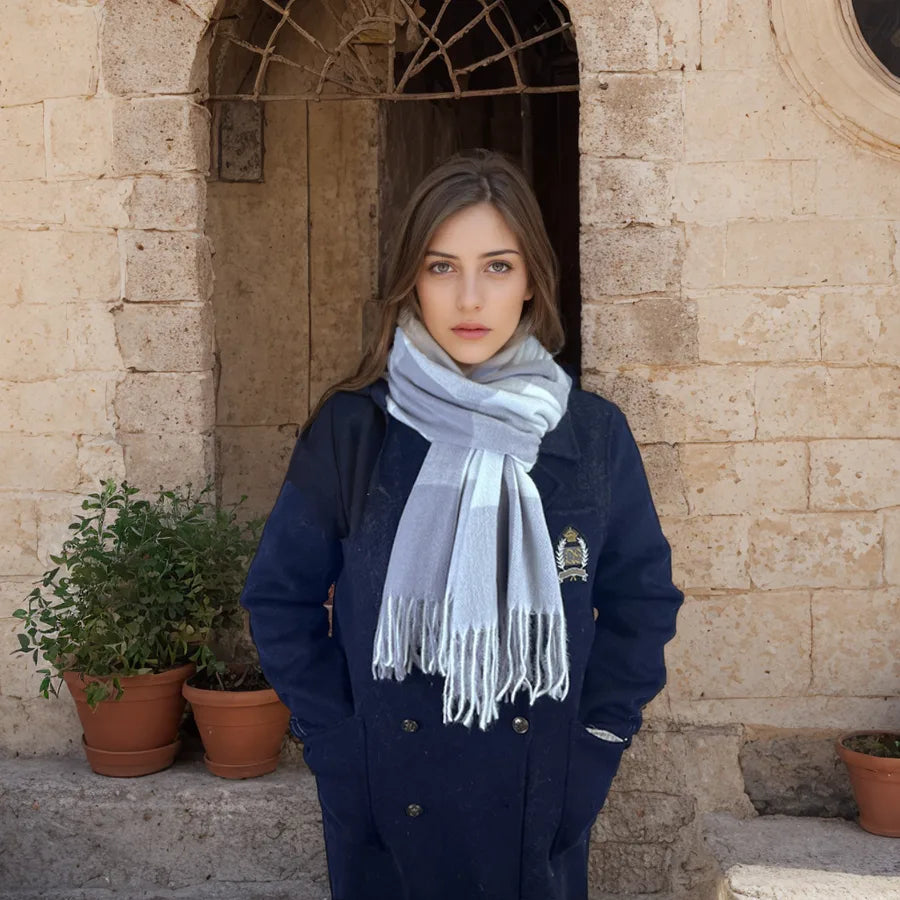 women's casual simple style color block imitation cashmere tassel scarf
