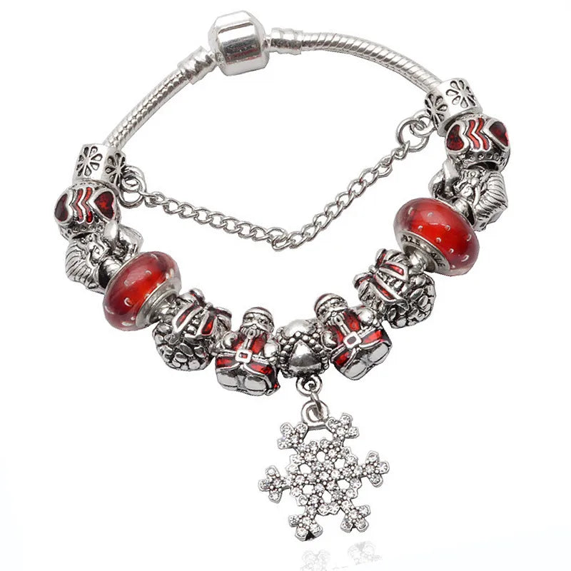 Christmas Style Snowflake Pendant Crystal Facet Bead Suitable For European Dangle Charm Bracelet Silver Color Women's Jewelry