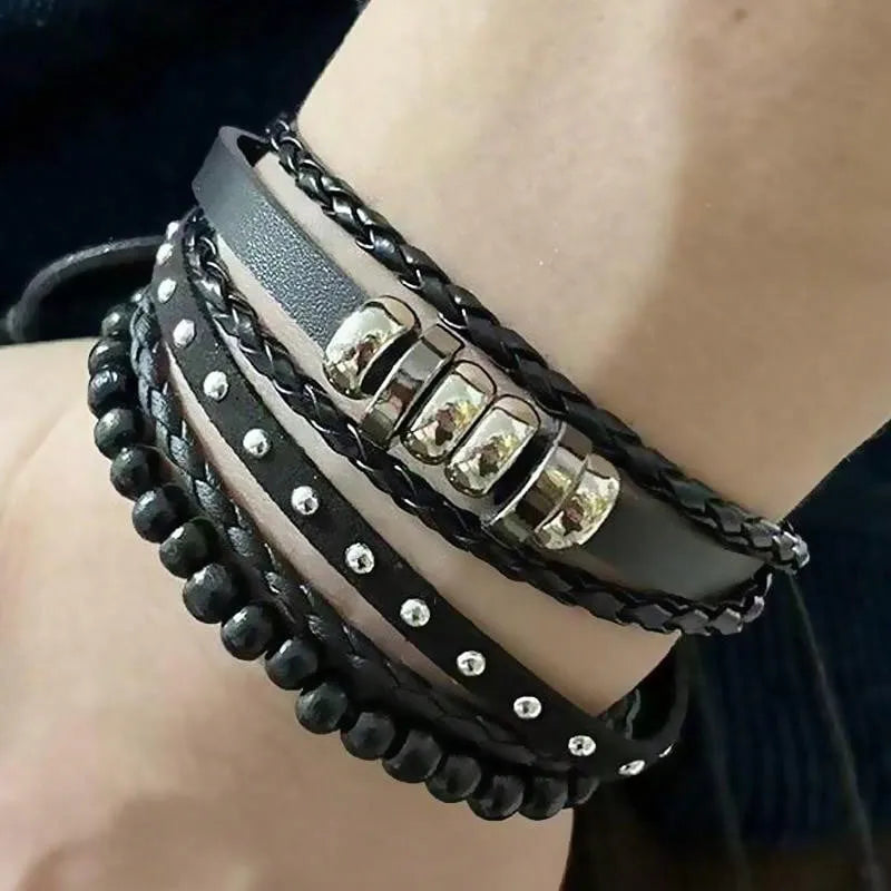 Ethnic Style Solid Color Pu rope Wood Men's Bracelets