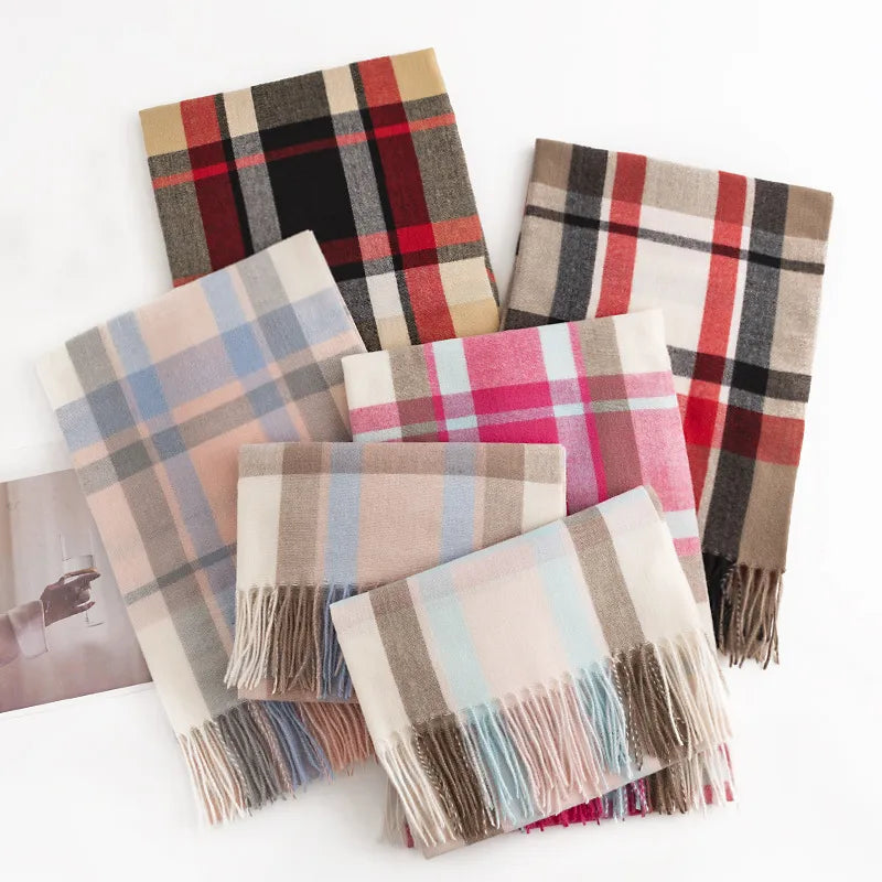 Women's Elegant Plaid Imitation cashmere Tassel Scarf