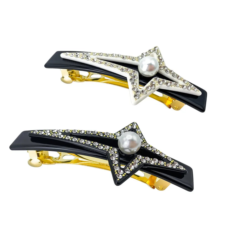 Elegant Pearl Hair Clip With Crystals Creative Star Fragments For Women Simple Fashionable Acetate Fiber Hair Accessories