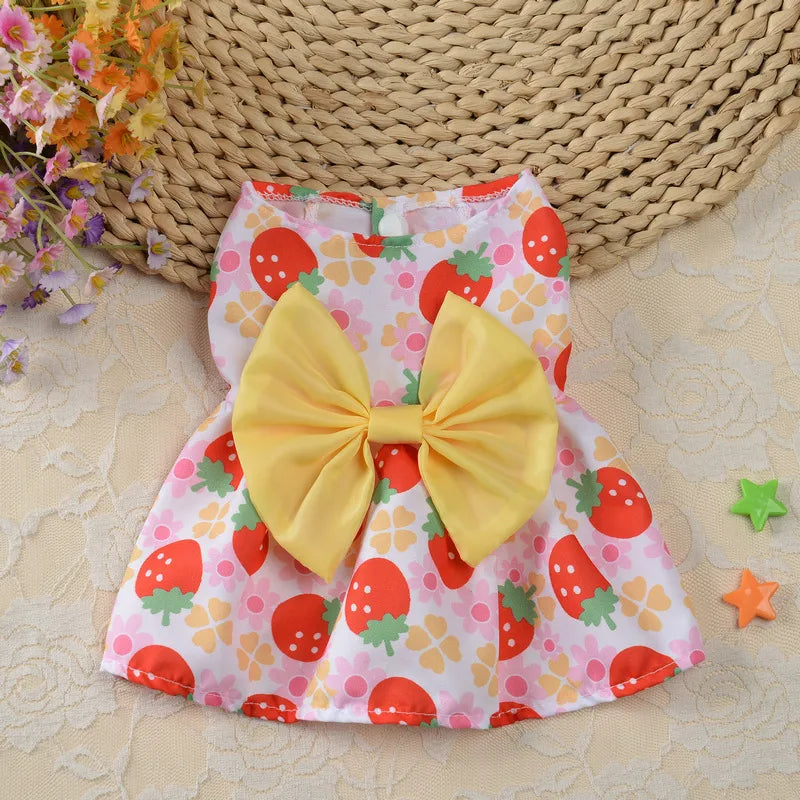 Princess Polyester Flower Bow Knot Printing Pet Clothing