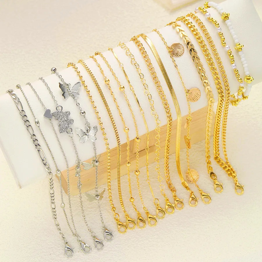 Wholesale Jewelry Hawaiian Classic Style Leaf Butterfly Alloy Seed Bead Anklet