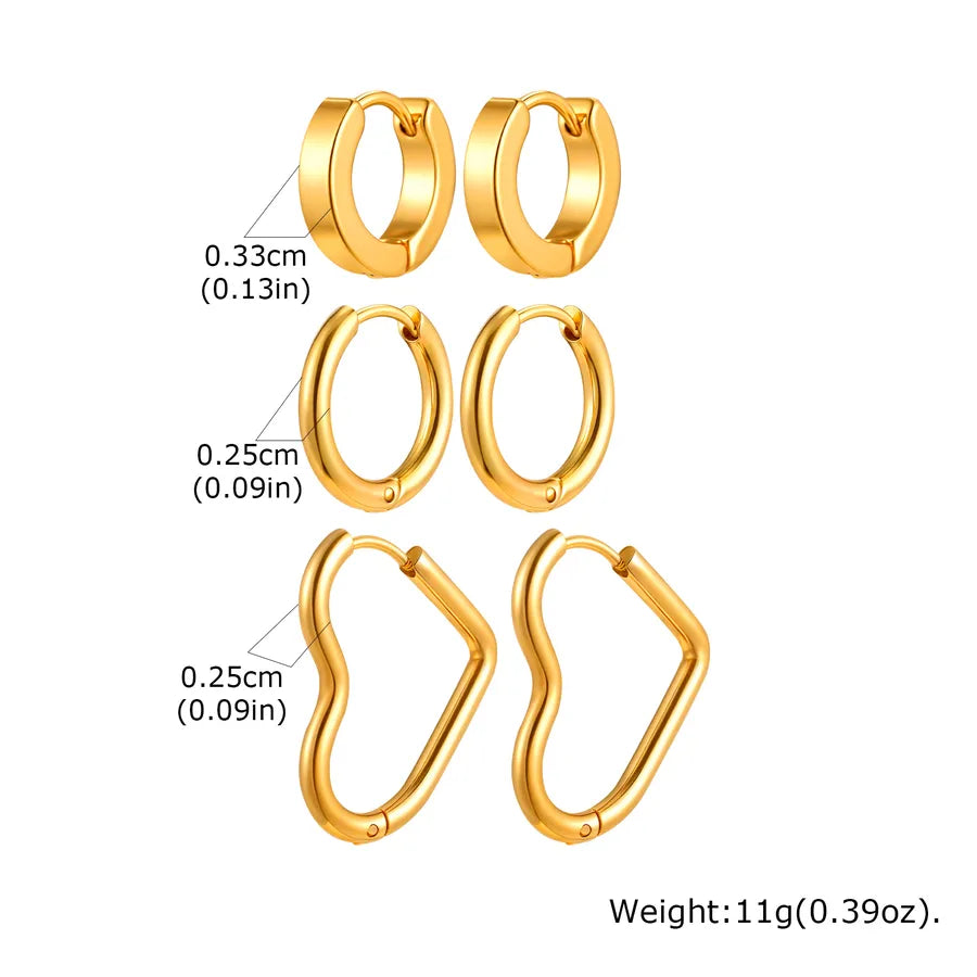 3 Pieces Set Elegant Lady Simple Style Heart Shape 201 Stainless Steel Earrings