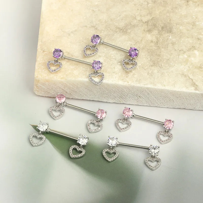 1 Pair Nipple Rings & Studs Simple Style Solid Color 304 Stainless Steel Inlay Zircon Nipple Rings & Studs