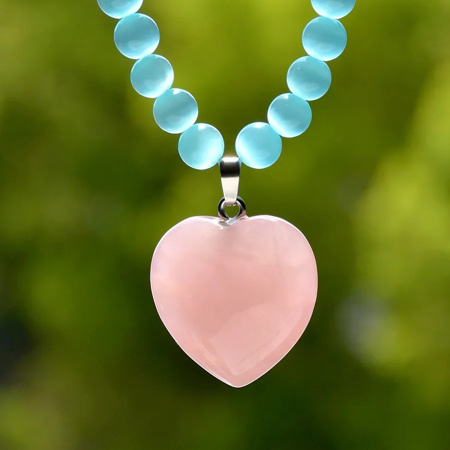 Modern Style Heart Shape Alloy natural stone Beaded Chain Pendant Necklace In Bulk