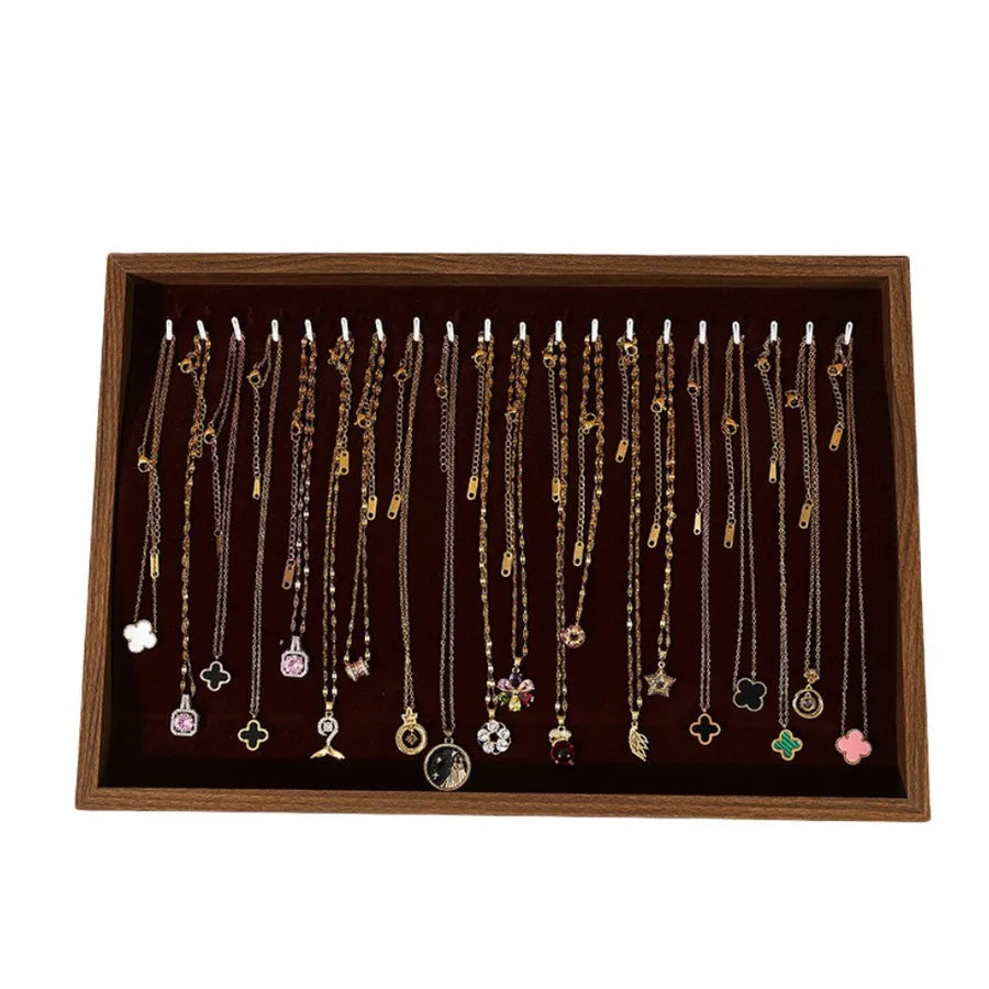 Jewelry Display Tray Earring Necklace Pendant Jewelry Storage Box Ring Plate Bracelet Show Props Wooden Texture High-End Feel
