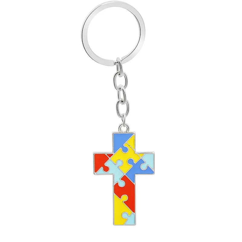 creative children's puzzle wild four-color puzzle drop oil splicing color heart-shaped cross key ring pendant wholesale nihaodropshipping