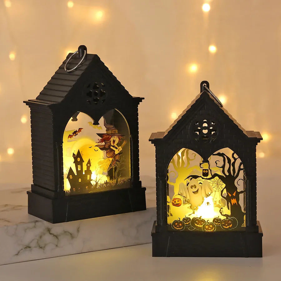 Halloween Decoration LED Lantern Electric Candle Lamp Holiday Atmosphere Decoration Table Decorations Plastic Glass Material
