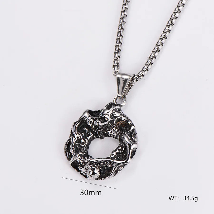 Wholesale Jewelry Retro Punk U Shape Round 304 Stainless Steel Pendant Necklace box chain