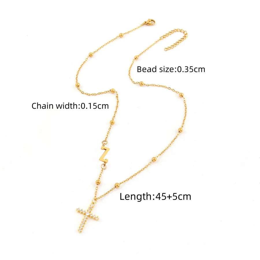 Wholesale Jewelry Elegant Simple Style Classic Style Cross Letter 201 Stainless Steel 304 Stainless Steel Copper ball chain Pendant Necklace
