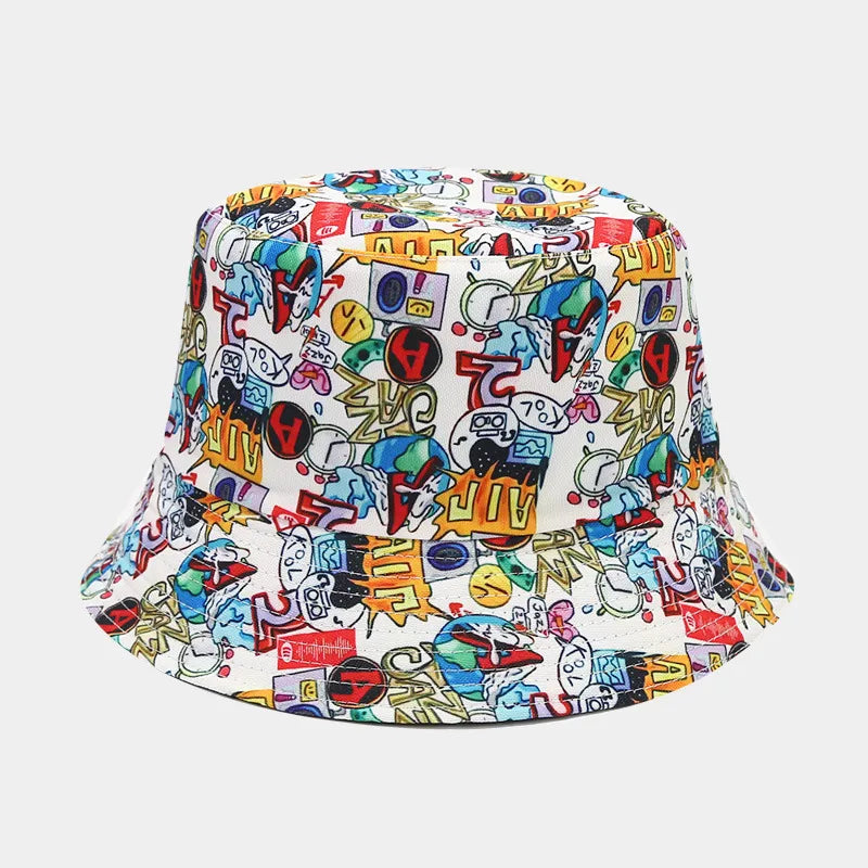 women's elegant basic graffiti printing flat eaves bucket hat