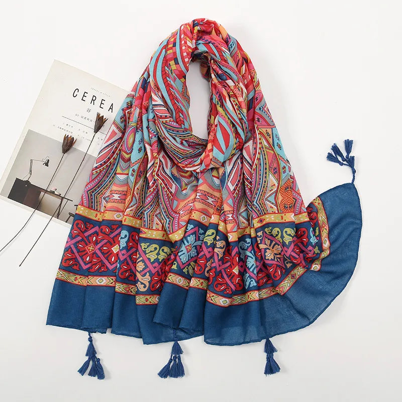 Women's Sweet Color Block Polyester Printing Scarf