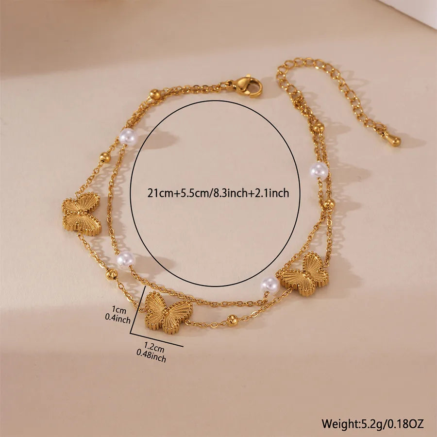 Wholesale Jewelry Casual Princess Sweet Butterfly 304 Stainless Steel 18K Gold Plated Anklet