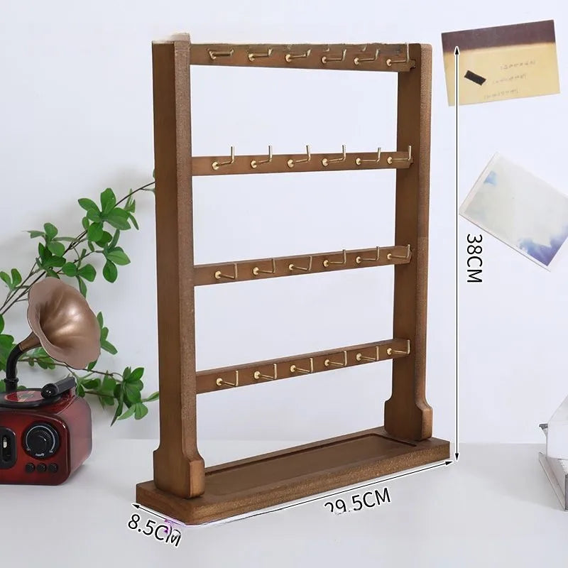 Wooden Jewelry Display Stand Earring Necklace Bracelet Organizer Artistic Style Market Stall Hook Keychain Holder Storage Rack