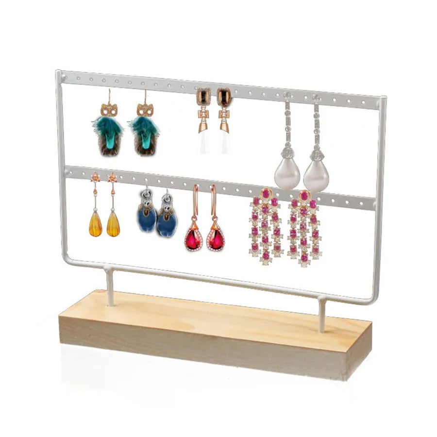 Simple Style Rectangle solid wood Metal Jewelry Display Jewelry Rack