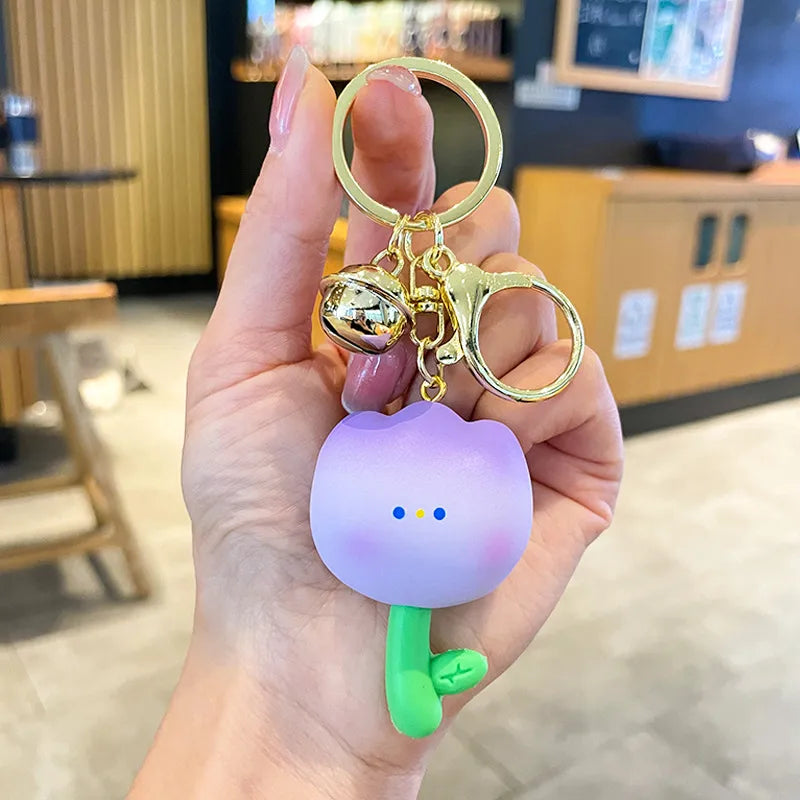 cute flower resin women's keychain