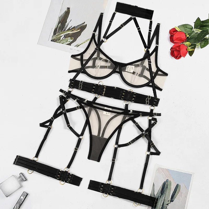Women's Lady Sexy Solid Color Sexy Lingerie Sets Indoor Home Honeymoon Wireless Bra Mid Waist Sexy Lingerie