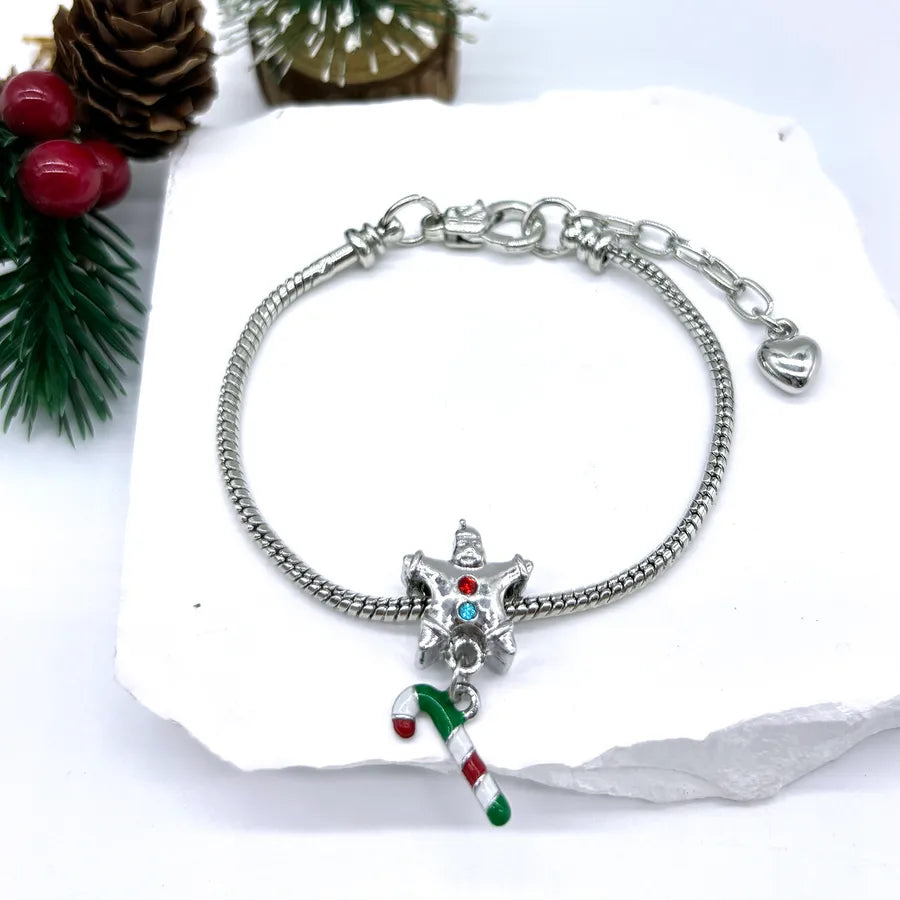 Hot-Selling Christmas Gift DIY Beaded Large Hole Beads Red Heart Snowman Apple Bell Children's Bracelet for Girls