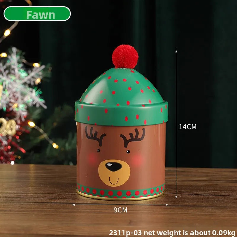 Adorable Christmas Candy Box Santa Claus Reindeer Snowman Storage Can Personalized Christmas Hat Iron Box Gift Packaging