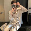 French Anti-Aging Sleepwear Women's Spring Autumn New Simple Polka Dot Long Sleeve Long Pants Ice Silk Home Clothes Fashion Set