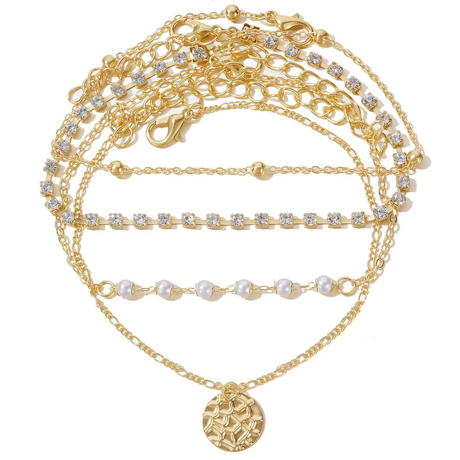 retro Bohemian beach anklet set fashion simple wind color diamond butterfly multi-layer anklet wholesale