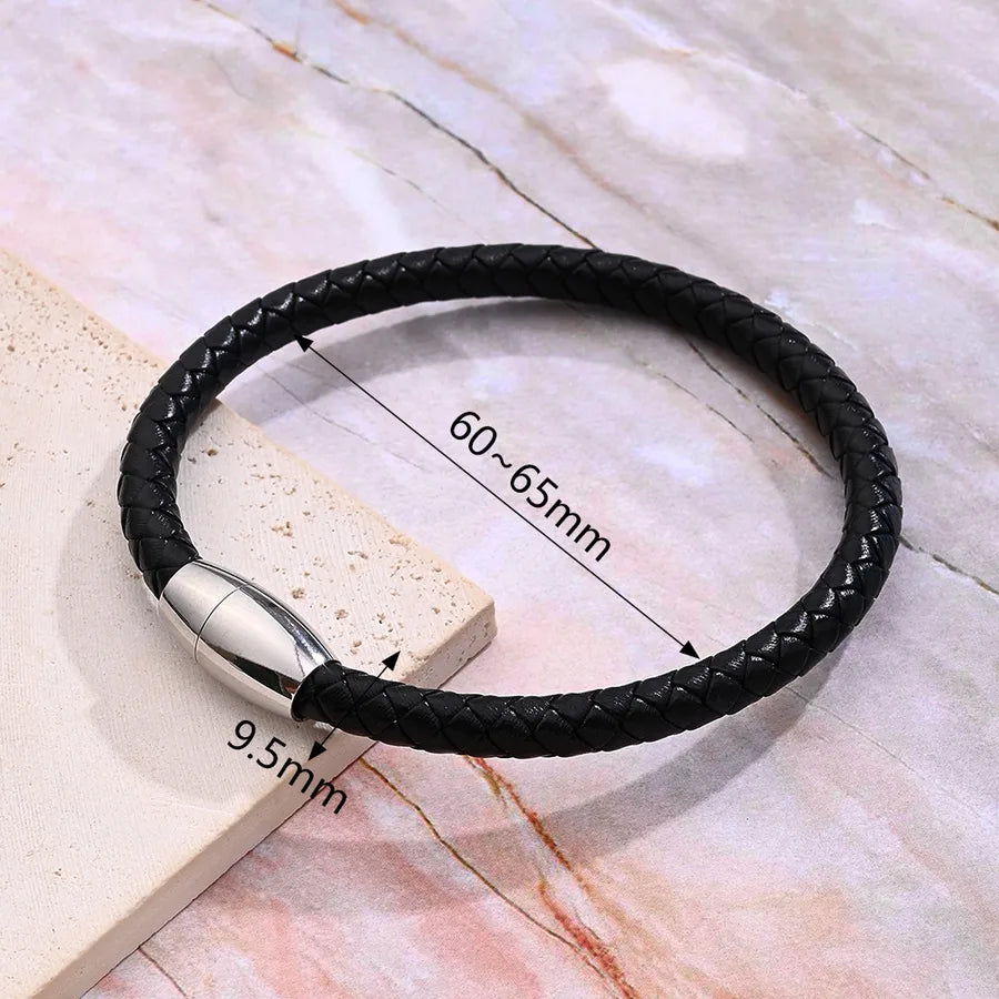 Casual Vacation Streetwear Simple 303 Stainless Steel Regenerated leather Handmade Polishing Braid Men's wristband