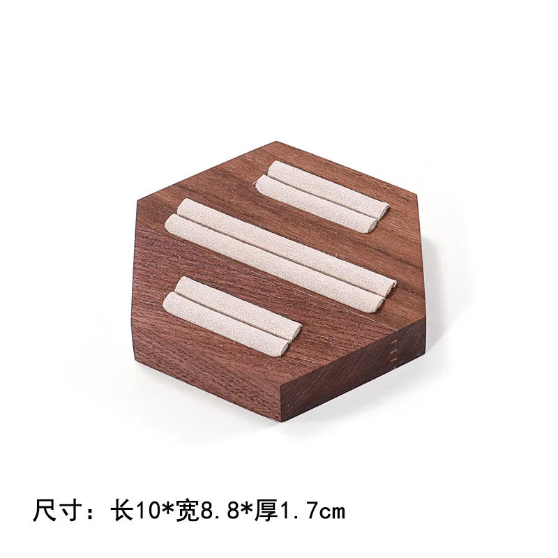 Walnut Wood Ring Display Stand Earring Display Tray Versatile Jewelry Tray Jewelry Stand Hexagonal Base Tray