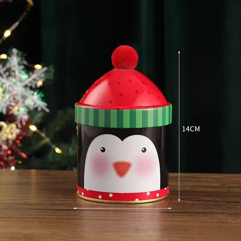 Adorable Christmas Candy Box Santa Claus Reindeer Snowman Storage Can Personalized Christmas Hat Iron Box Gift Packaging