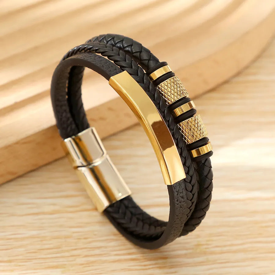 Casual Commute Cool Style Solid Color Pu Leather Layered Men's Bangle