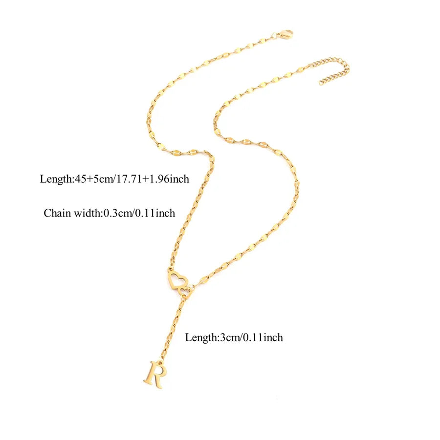Wholesale Jewelry Simple Style Classic Style Double Heart Letter 201 Stainless Steel 304 Stainless Steel Lip Chain Pendant Necklace