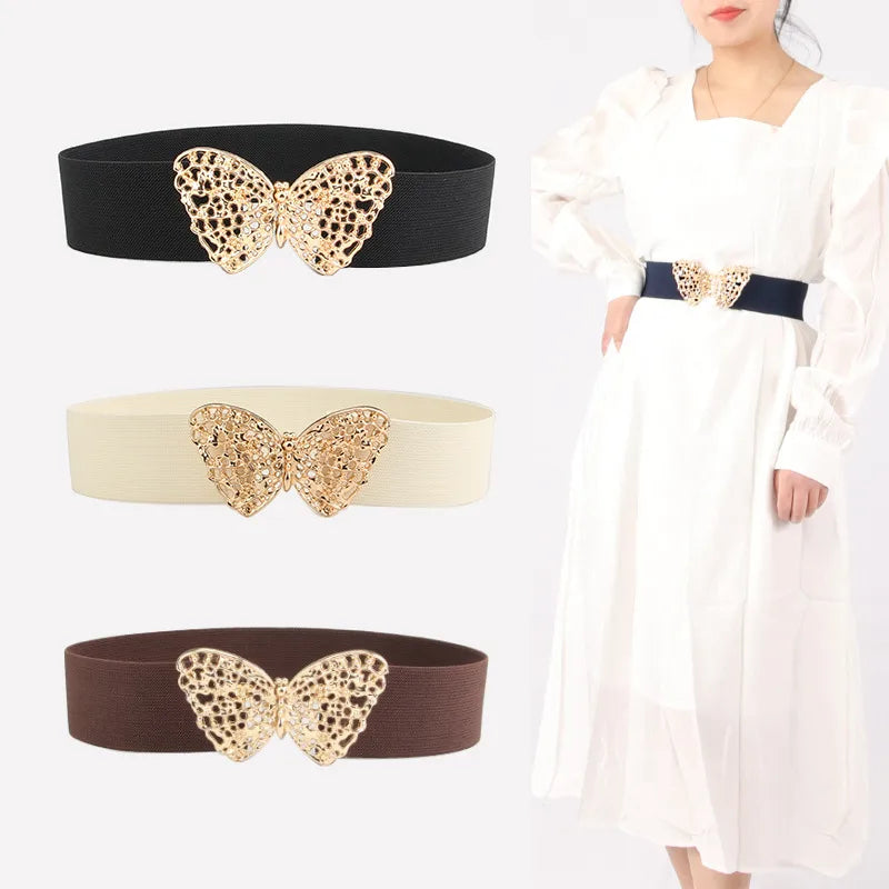 IG Style Butterfly Woven Fabric Inlay Rhinestones Women's Leather Belts