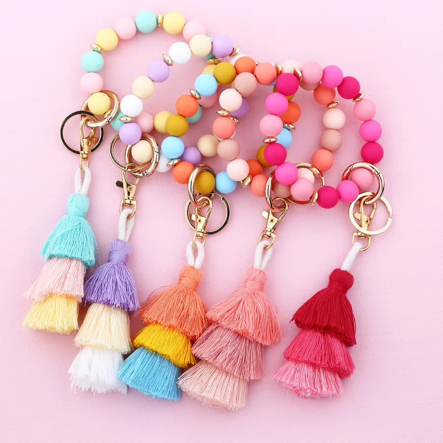 Sweet Geometric Alloy Wood Silica Gel Women's Bag Pendant Keychain