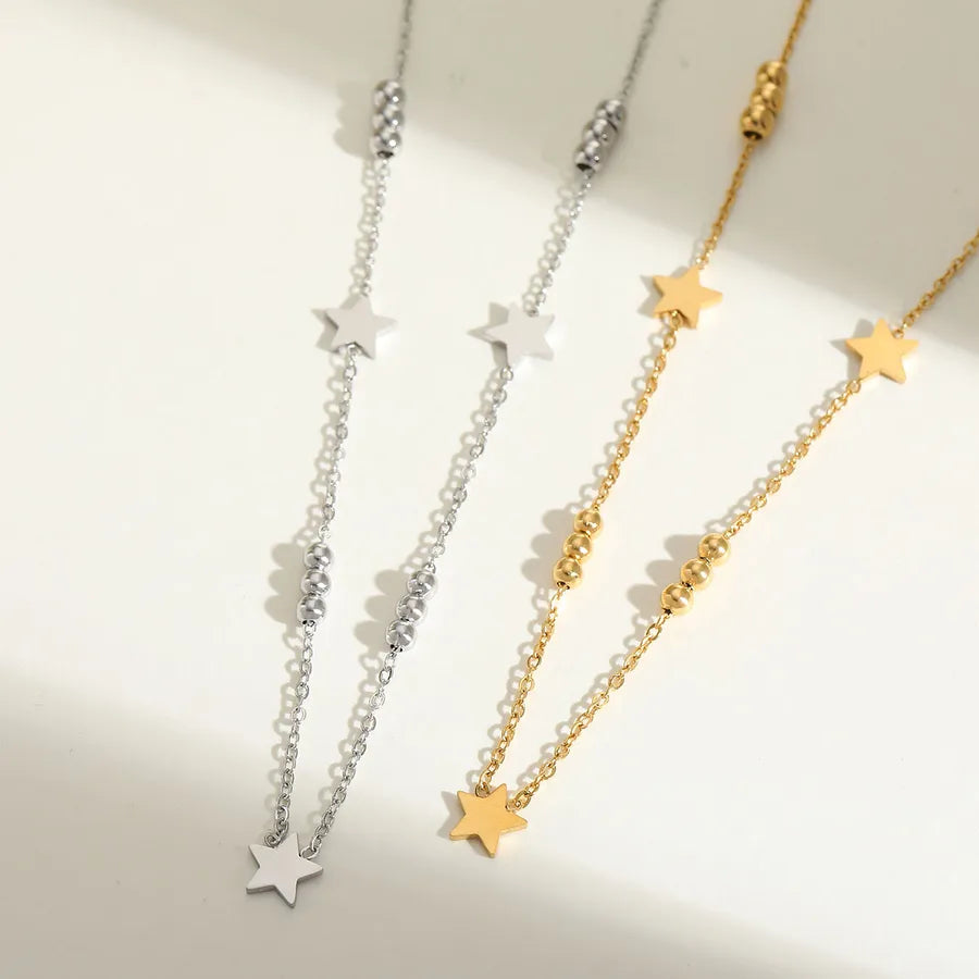 Wholesale Jewelry Cute Lady Romantic Star Solid Color 304 Stainless Steel 18K Gold Plated Plating cable chain Pendant Necklace
