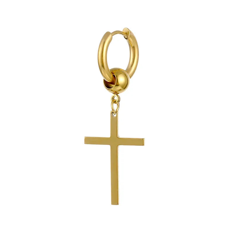 simple style cross titanium steel plating drop earrings 1 piece