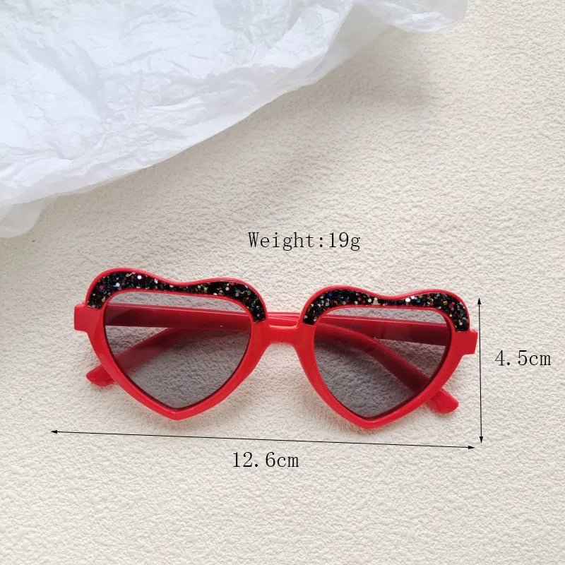 Cute Vacation Heart Shape Pc Resin Special-Shaped Mirror Sequins Full Frame Kids Sunglasses