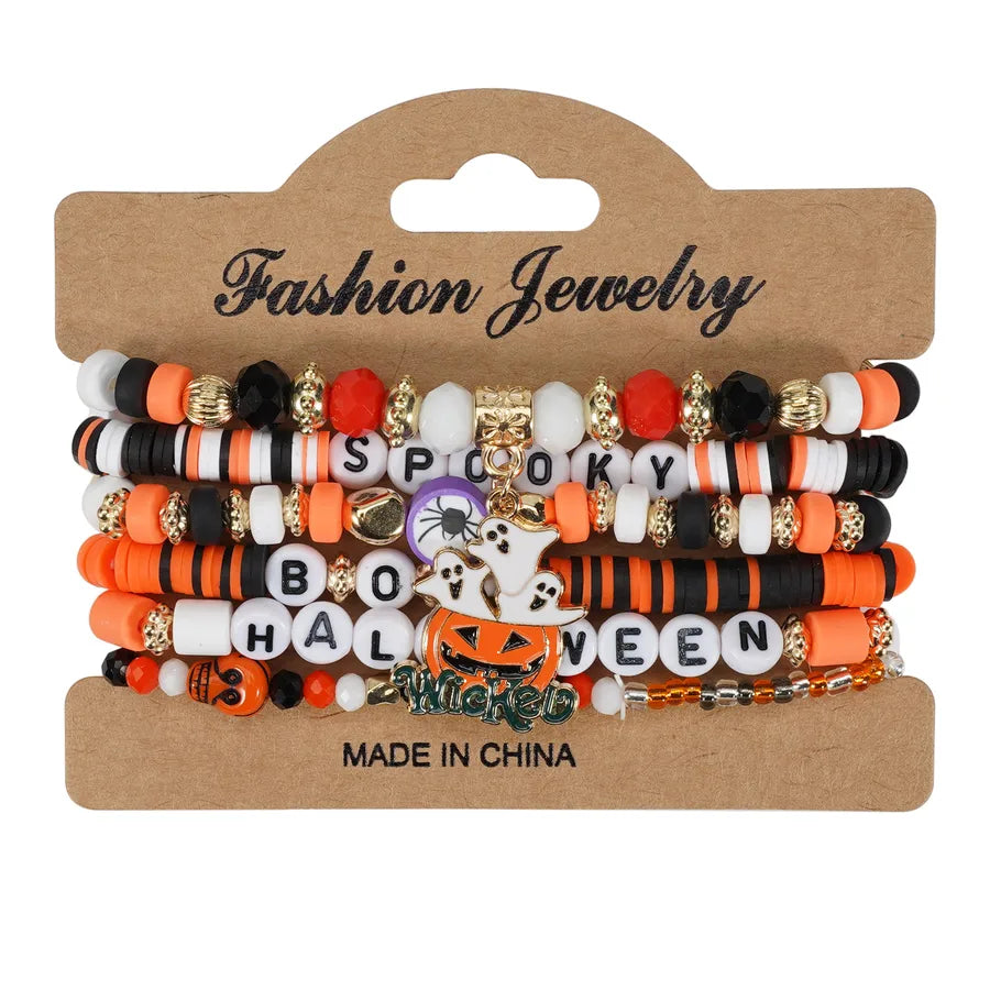 Halloween Party Bracelet Artificial Crystal Soft Clay String Beads Bracelet Pumpkin Ghost Bat Hat Pendant Bracelet Original Design