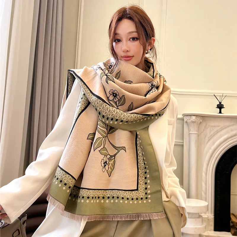 women's casual simple style flower imitation cashmere scarf
