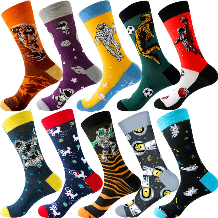 Men's Modern Style Classic Style Color Block Stripe Fruit Cotton Crew Socks A Set of 10 Pairs