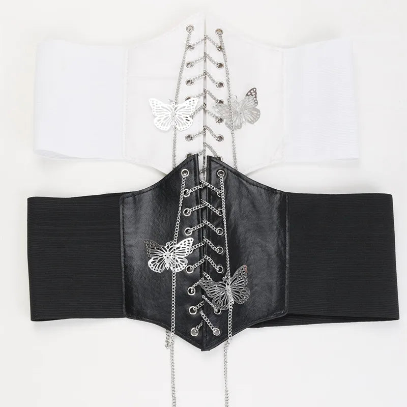 elegant butterfly pu leather chain women's corset belts 1 piece