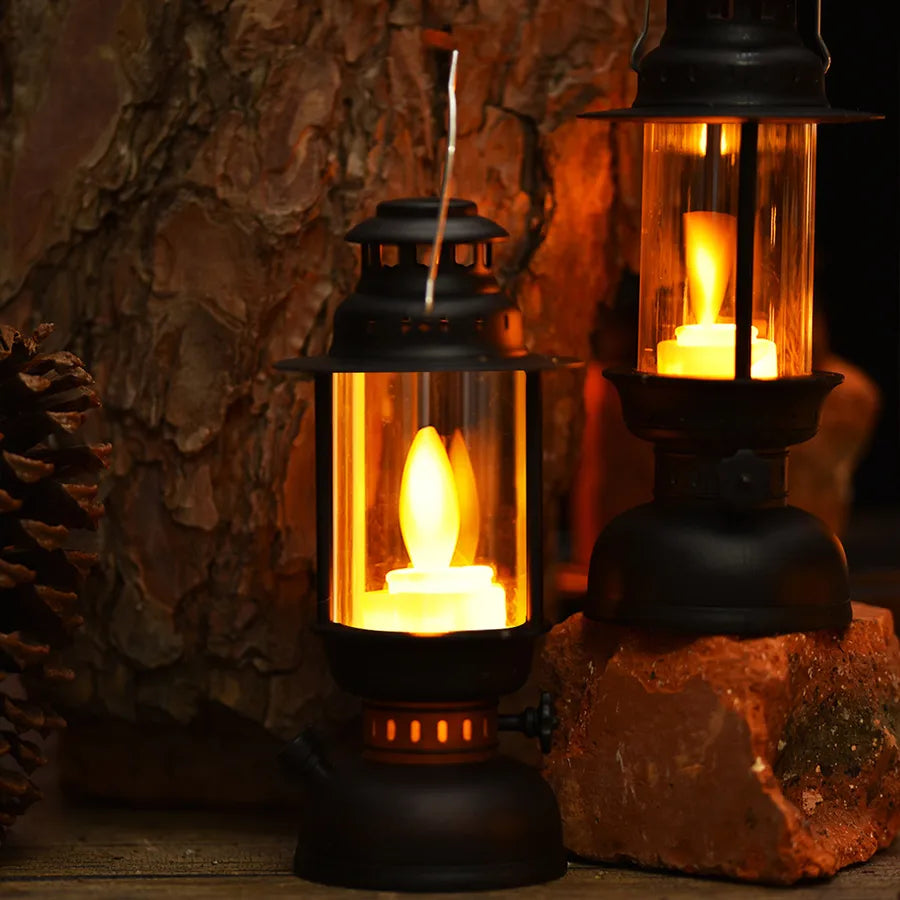 Antique Style LED Palace Lamp Night Light Outdoor Camping Decorative Lamp Geometric Stereo Pattern Glass European Style