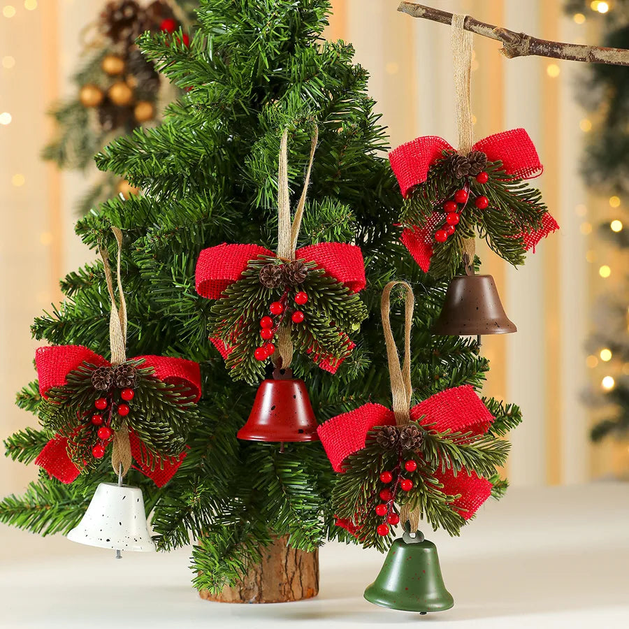 Iron Art Bell Butterfly Knot Red Fruit Pine Branch Decoration Christmas Tree Ornament Door Hanging Christmas Decorations