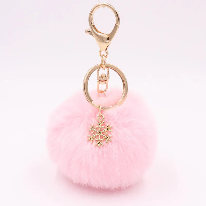 fashion snowflake alloy plush unisex bag pendant keychain 1 piece