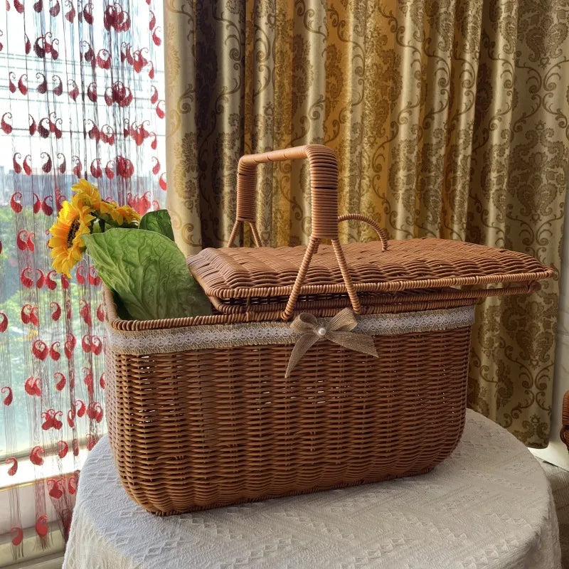 Casual Pastoral Solid Color Imitation Rattan Storage Basket