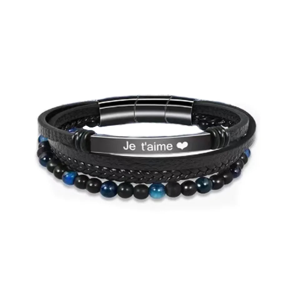 Gothic Cool Style Geometric 304 Stainless Steel Pu Tiger Eye Wholesale Bracelets