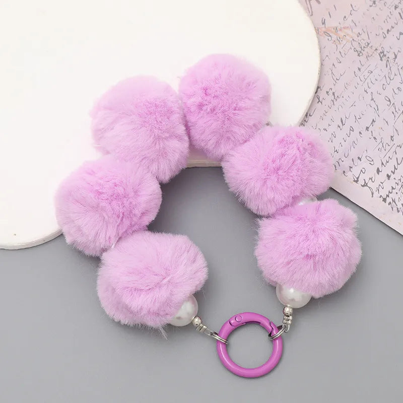 cute hairball plush beaded mobile phone chain